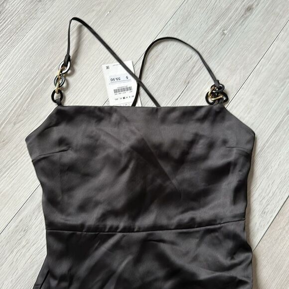 Zara Satin Lingerie Style Dress Black Size L NWT - Picture 4 of 5